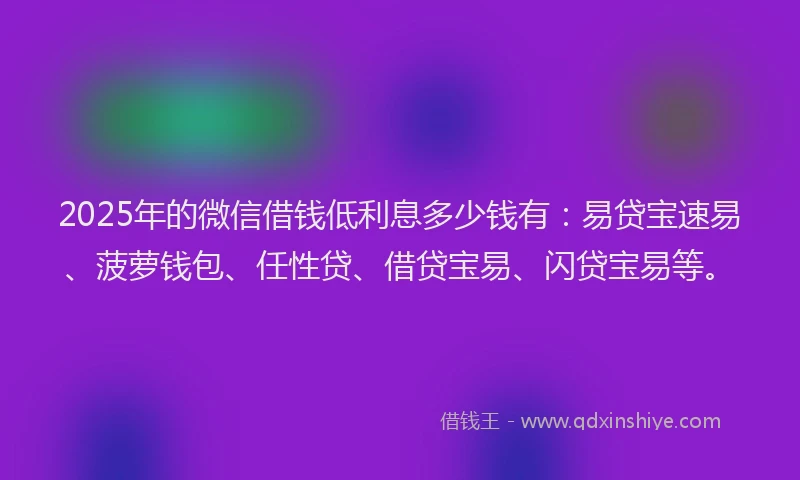 2025年的微信借钱低利息多少钱有：易贷宝速易、菠萝钱包、任性贷、借贷宝易、闪贷宝易等。