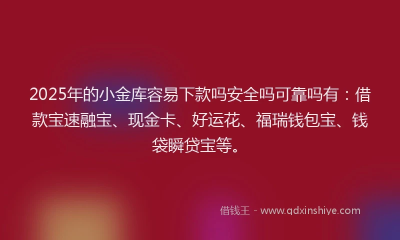 2025年的小金库容易下款吗安全吗可靠吗有：借款宝速融宝、现金卡、好运花、福瑞钱包宝、钱袋瞬贷宝等。