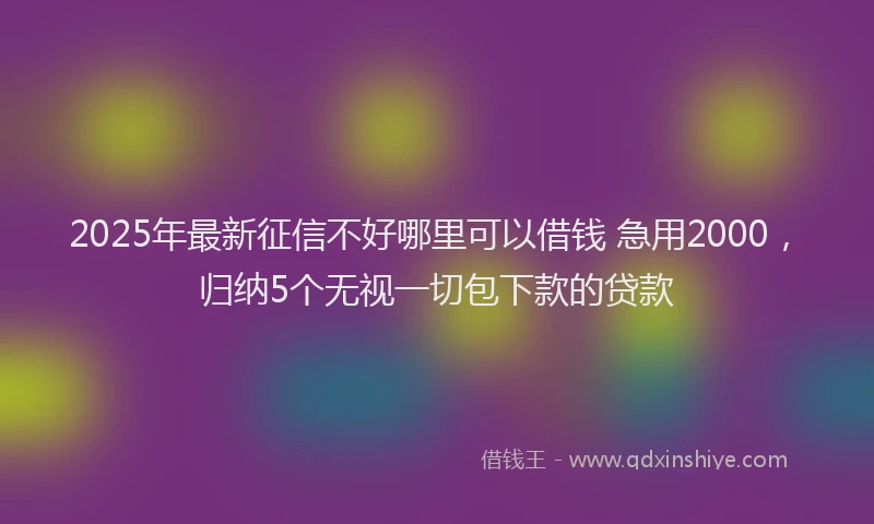2025年最新征信不好哪里可以借钱 急用2000，归纳5个无视一切包下款的贷款