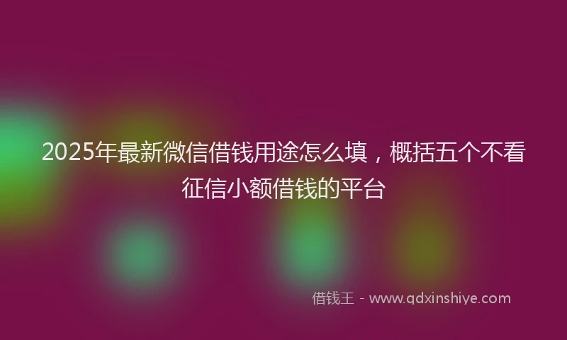2025年最新微信借钱用途怎么填，概括五个不看征信小额借钱的平台