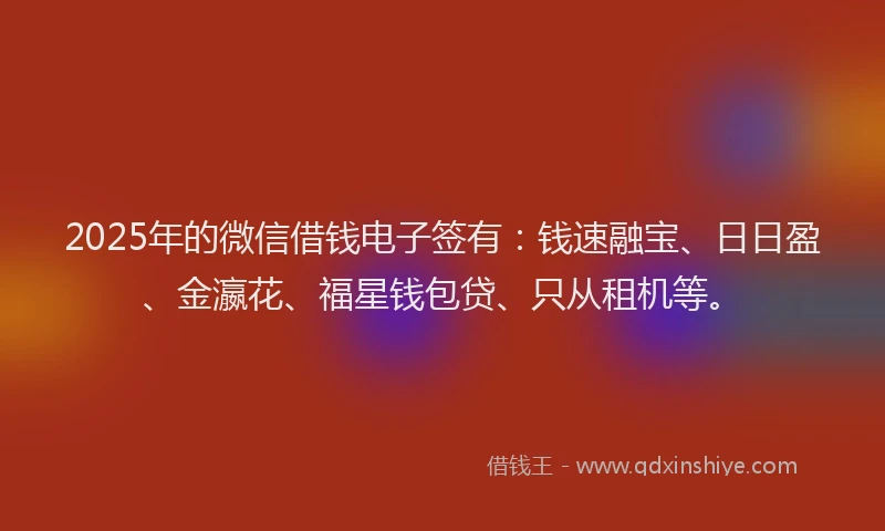 2025年的微信借钱电子签有：钱速融宝、日日盈、金瀛花、福星钱包贷、只从租机等。