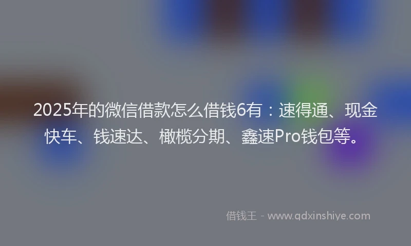 2025年的微信借款怎么借钱6有：速得通、现金快车、钱速达、橄榄分期、鑫速Pro钱包等。
