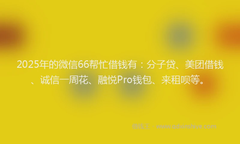 2025年的微信66帮忙借钱有：分子贷、美团借钱、诚信一周花、融悦Pro钱包、来租呗等。