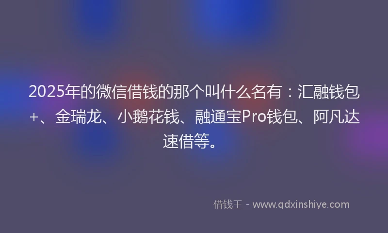 2025年的微信借钱的那个叫什么名有：汇融钱包+、金瑞龙、小鹅花钱、融通宝Pro钱包、阿凡达速借等。