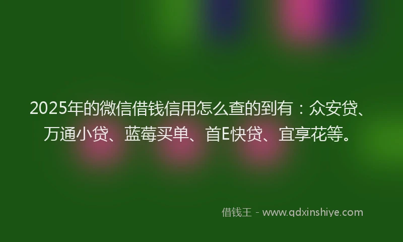 2025年的微信借钱信用怎么查的到有：众安贷、万通小贷、蓝莓买单、首E快贷、宜享花等。