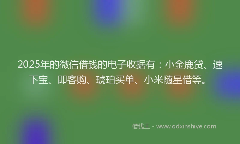 2025年的微信借钱的电子收据有：小金鹿贷、速下宝、即客购、琥珀买单、小米随星借等。
