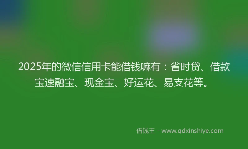 2025年的微信信用卡能借钱嘛有：省时贷、借款宝速融宝、现金宝、好运花、易支花等。