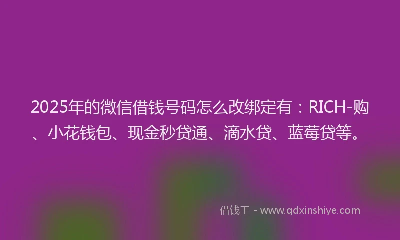 2025年的微信借钱号码怎么改绑定有：RICH-购、小花钱包、现金秒贷通、滴水贷、蓝莓贷等。