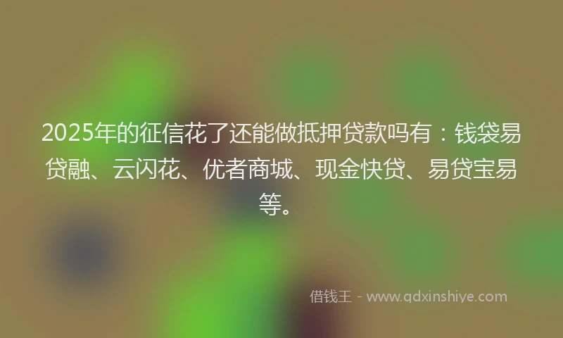 2025年的征信花了还能做抵押贷款吗有：钱袋易贷融、云闪花、优者商城、现金快贷、易贷宝易等。