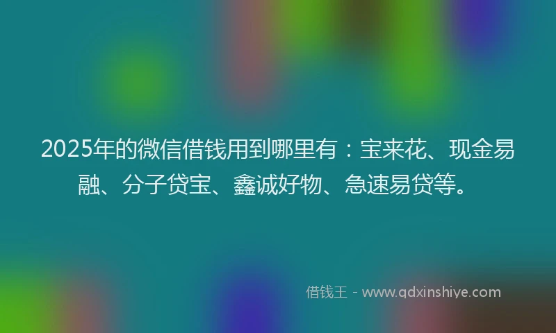 2025年的微信借钱用到哪里有：宝来花、现金易融、分子贷宝、鑫诚好物、急速易贷等。