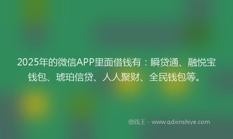 2025年的微信APP里面借钱有：瞬贷通、融悦宝钱包、琥珀信贷、人人聚财、全民钱包等。