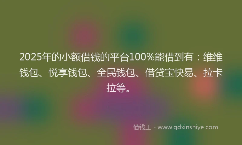 2025年的小额借钱的平台100%能借到有：维维钱包、悦享钱包、全民钱包、借贷宝快易、拉卡拉等。