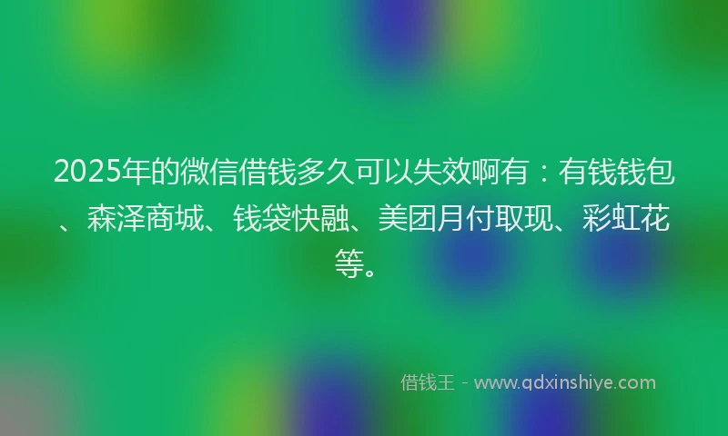 2025年的微信借钱多久可以失效啊有：有钱钱包、森泽商城、钱袋快融、美团月付取现、彩虹花等。