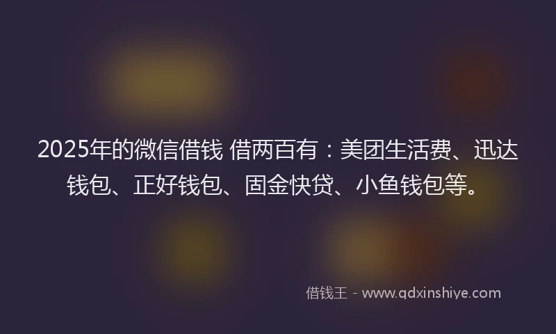 2025年的微信借钱 借两百有：美团生活费、迅达钱包、正好钱包、固金快贷、小鱼钱包等。