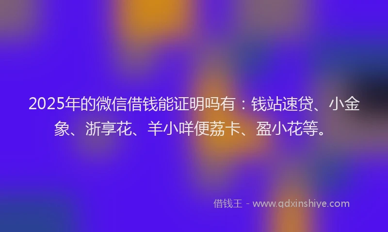 2025年的微信借钱能证明吗有：钱站速贷、小金象、浙享花、羊小咩便荔卡、盈小花等。