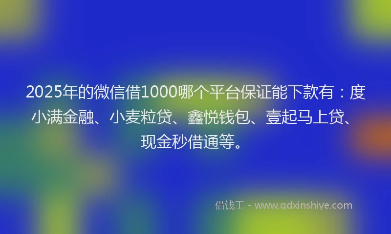 2025年的微信借1000哪个平台保证能下款有：度小满金融、小麦粒贷、鑫悦钱包、壹起马上贷、现金秒借通等。