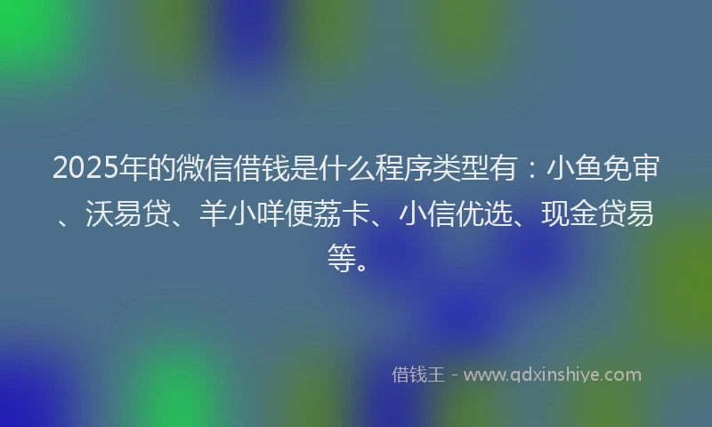 2025年的微信借钱是什么程序类型有：小鱼免审、沃易贷、羊小咩便荔卡、小信优选、现金贷易等。