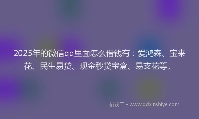 2025年的微信qq里面怎么借钱有：爱鸿森、宝来花、民生易贷、现金秒贷宝盒、易支花等。