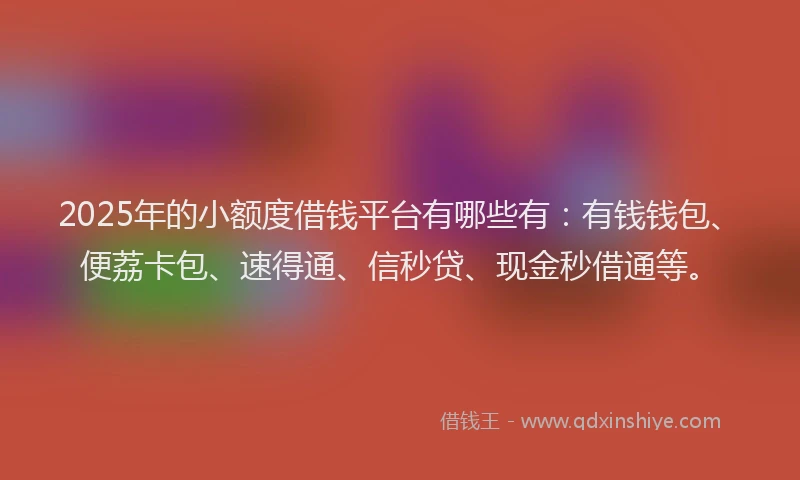 2025年的小额度借钱平台有哪些有：有钱钱包、便荔卡包、速得通、信秒贷、现金秒借通等。
