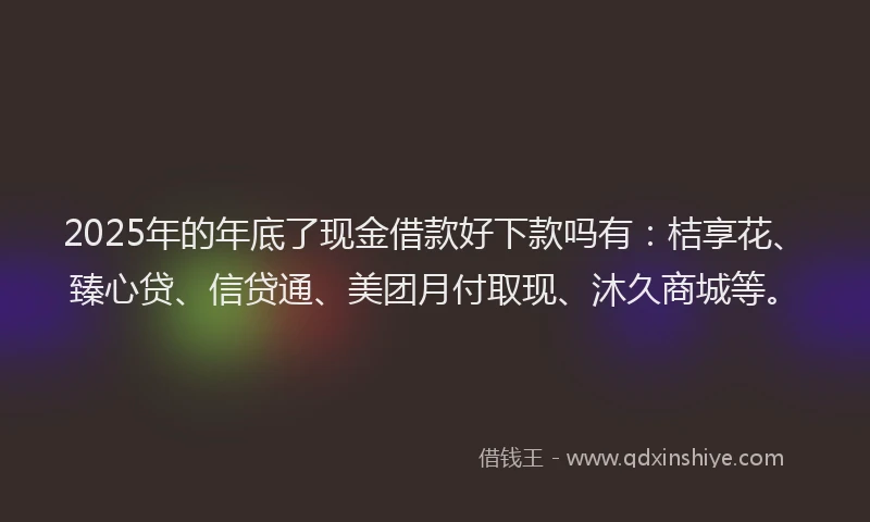 2025年的年底了现金借款好下款吗有：桔享花、臻心贷、信贷通、美团月付取现、沐久商城等。