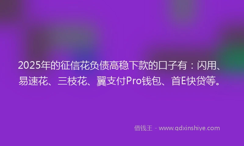 2025年的征信花负债高稳下款的口子有：闪用、易速花、三枝花、翼支付Pro钱包、首E快贷等。