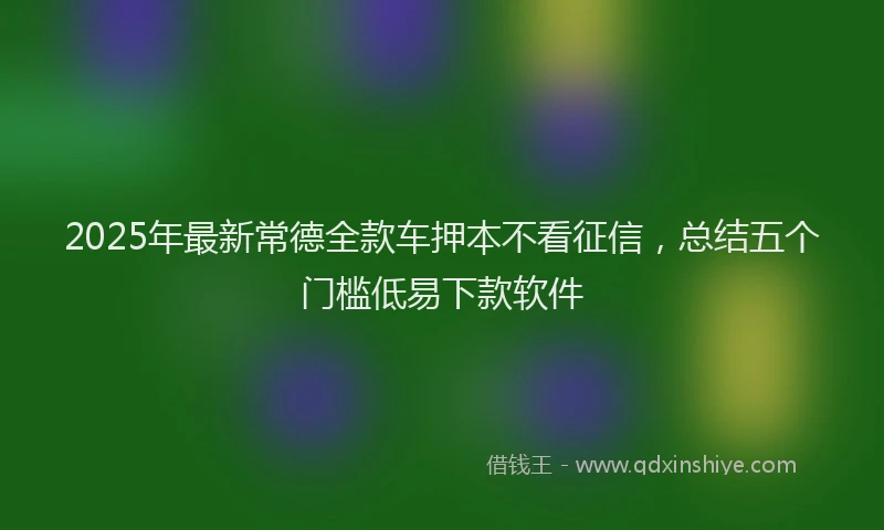 2025年最新常德全款车押本不看征信，总结五个门槛低易下款软件