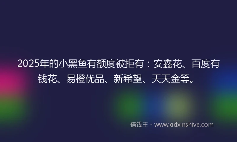 2025年的小黑鱼有额度被拒有：安鑫花、百度有钱花、易橙优品、新希望、天天金等。