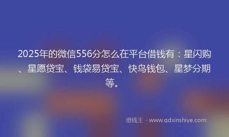 2025年的微信556分怎么在平台借钱有：星闪购、星愿贷宝、钱袋易贷宝、快鸟钱包、星梦分期等。