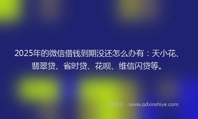 2025年的微信借钱到期没还怎么办有：天小花、翡翠贷、省时贷、花呗、维信闪贷等。
