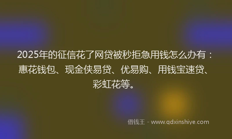 2025年的征信花了网贷被秒拒急用钱怎么办有：惠花钱包、现金侠易贷、优易购、用钱宝速贷、彩虹花等。