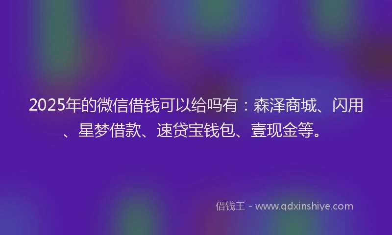 2025年的微信借钱可以给吗有：森泽商城、闪用、星梦借款、速贷宝钱包、壹现金等。