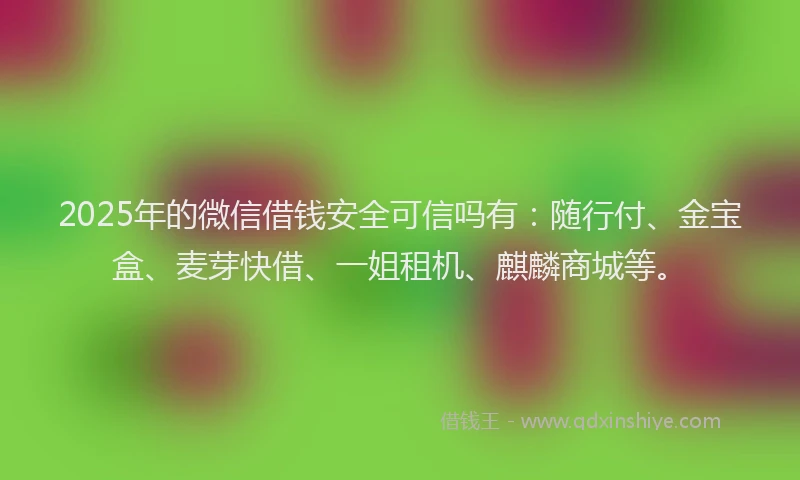 2025年的微信借钱安全可信吗有：随行付、金宝盒、麦芽快借、一姐租机、麒麟商城等。