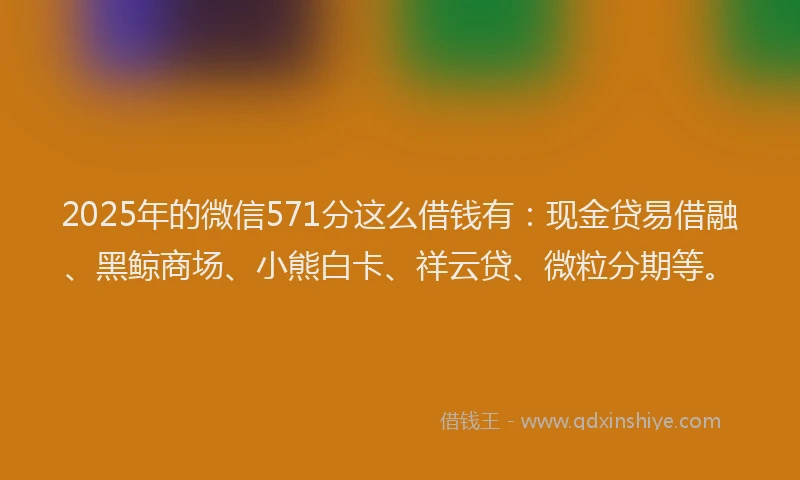2025年的微信571分这么借钱有：现金贷易借融、黑鲸商场、小熊白卡、祥云贷、微粒分期等。