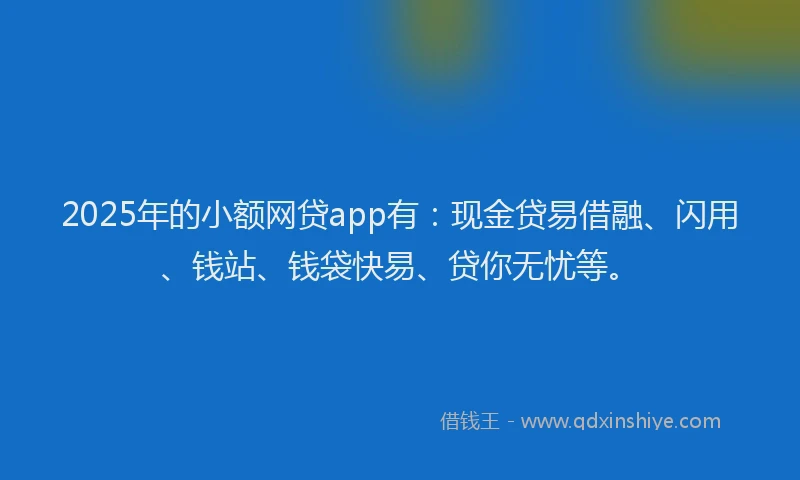 2025年的小额网贷app有：现金贷易借融、闪用、钱站、钱袋快易、贷你无忧等。