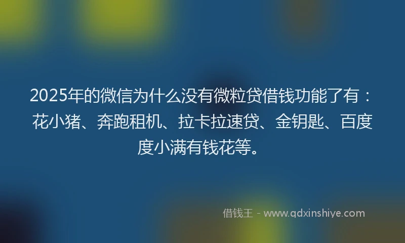 2025年的微信为什么没有微粒贷借钱功能了有：花小猪、奔跑租机、拉卡拉速贷、金钥匙、百度度小满有钱花等。