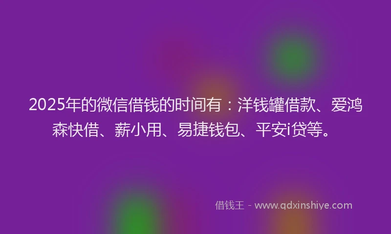 2025年的微信借钱的时间有：洋钱罐借款、爱鸿森快借、薪小用、易捷钱包、平安i贷等。