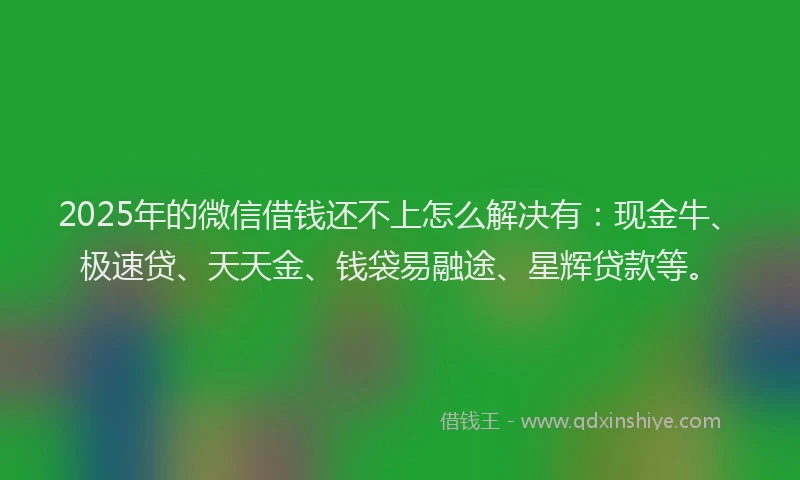 2025年的微信借钱还不上怎么解决有：现金牛、极速贷、天天金、钱袋易融途、星辉贷款等。