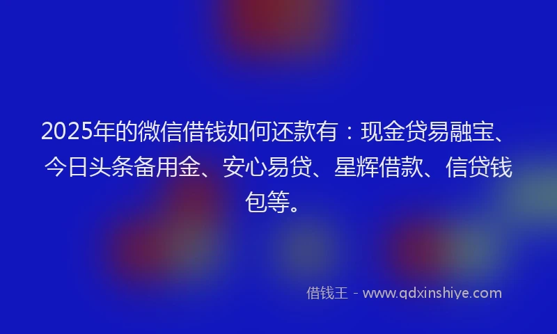 2025年的微信借钱如何还款有：现金贷易融宝、今日头条备用金、安心易贷、星辉借款、信贷钱包等。