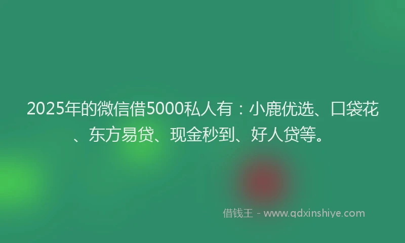 2025年的微信借5000私人有：小鹿优选、口袋花、东方易贷、现金秒到、好人贷等。