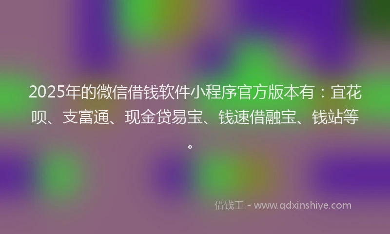 2025年的微信借钱软件小程序官方版本有：宜花呗、支富通、现金贷易宝、钱速借融宝、钱站等。