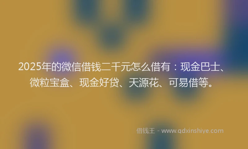 2025年的微信借钱二千元怎么借有：现金巴士、微粒宝盒、现金好贷、天源花、可易借等。