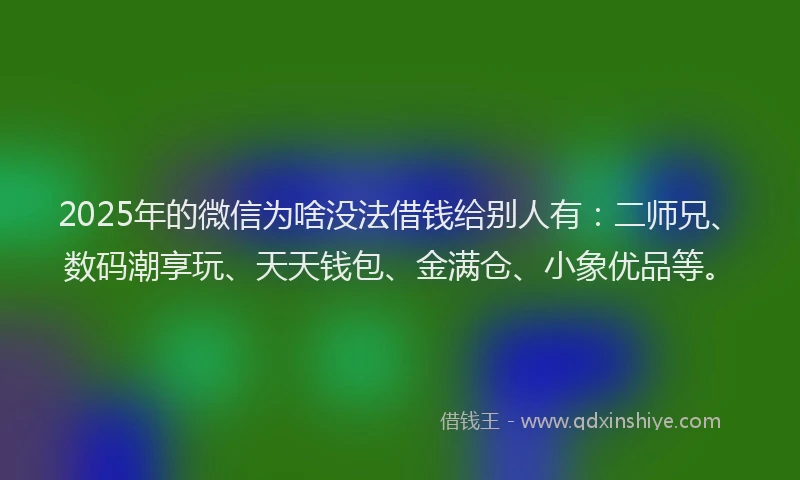 2025年的微信为啥没法借钱给别人有：二师兄、数码潮享玩、天天钱包、金满仓、小象优品等。