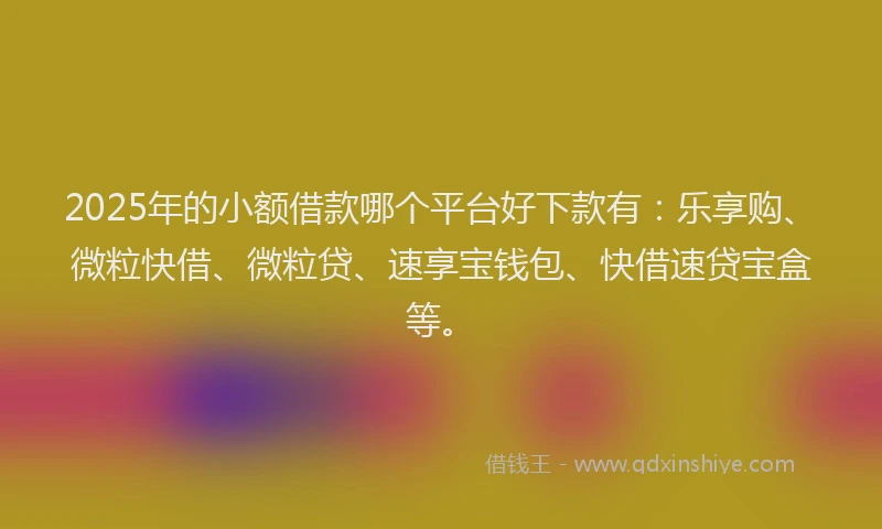 2025年的小额借款哪个平台好下款有：乐享购、微粒快借、微粒贷、速享宝钱包、快借速贷宝盒等。