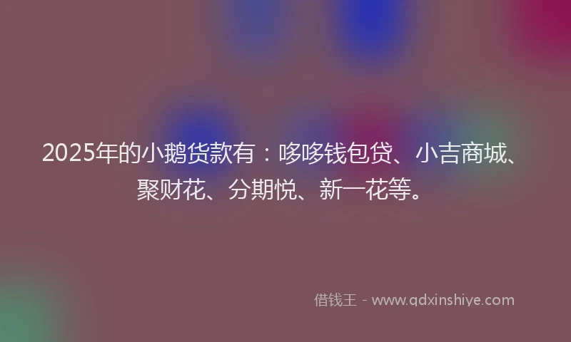 2025年的小鹅货款有：哆哆钱包贷、小吉商城、聚财花、分期悦、新一花等。