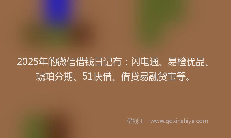 2025年的微信借钱日记有：闪电通、易橙优品、琥珀分期、51快借、借贷易融贷宝等。