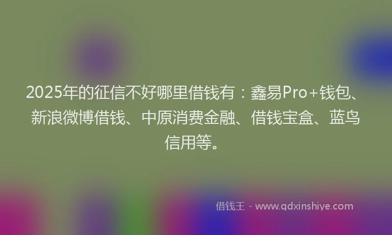 2025年的征信不好哪里借钱有：鑫易Pro+钱包、新浪微博借钱、中原消费金融、借钱宝盒、蓝鸟信用等。