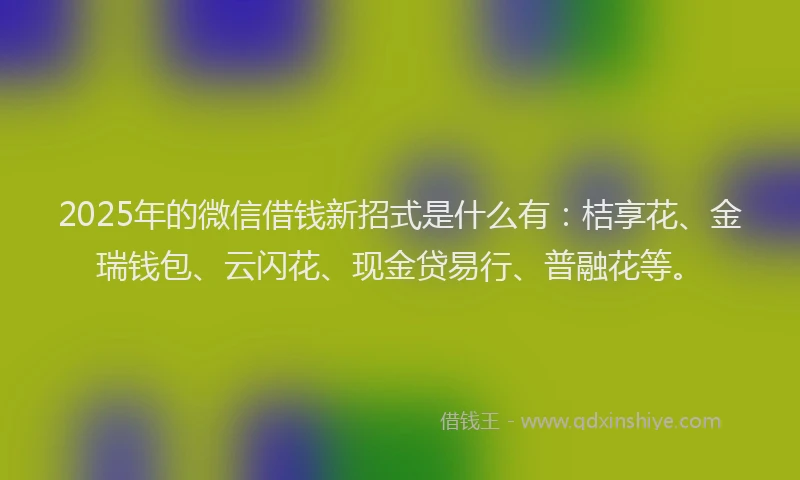 2025年的微信借钱新招式是什么有：桔享花、金瑞钱包、云闪花、现金贷易行、普融花等。