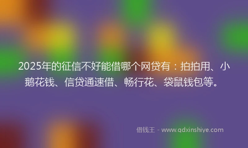 2025年的征信不好能借哪个网贷有：拍拍用、小鹅花钱、信贷通速借、畅行花、袋鼠钱包等。