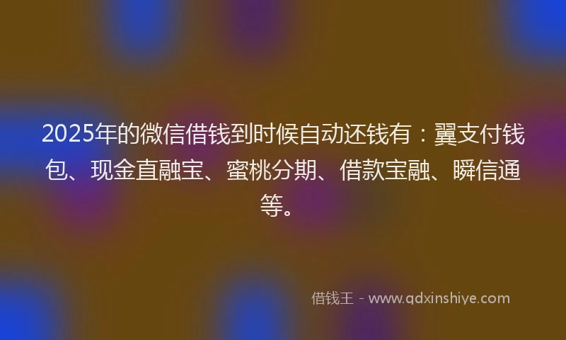 2025年的微信借钱到时候自动还钱有：翼支付钱包、现金直融宝、蜜桃分期、借款宝融、瞬信通等。