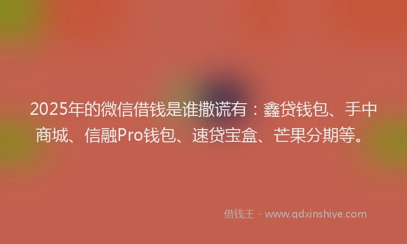 2025年的微信借钱是谁撒谎有：鑫贷钱包、手中商城、信融Pro钱包、速贷宝盒、芒果分期等。